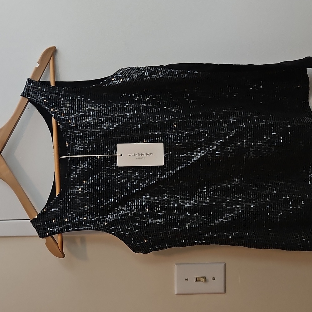 Valentina Naldi Italian Black Beaded Linen Cotton Blouse Size M